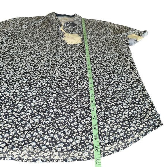 New Craft+Flow Mens Medium Short Sleeve Button Shirt Navy Blue Floral Beachy - Picture 5 of 6
